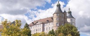 duży zamek z wieżami na górze w obiekcie Appart'Hôtel de la Gare - Cocooning w mieście Montbéliard