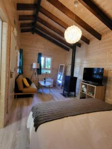 Televízia a/alebo spoločenská miestnosť v ubytovaní Casa Rural de Rafael Cabañas de Madera