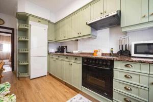 a kitchen with green cabinets and a black dishwasher at Ezcurdia, Apartamento in Gijón