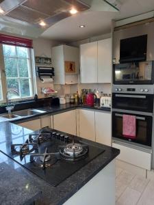 a kitchen with a stove and a counter top at Palsgrave Lodge in Cheltenham