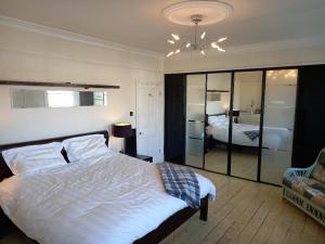 a bedroom with a large bed and a mirror at Palsgrave Lodge in Cheltenham