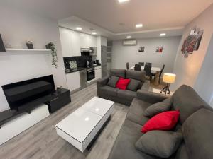 a living room with a couch and a tv at DAU Centro Free Parking in Salamanca