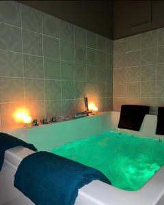 una bañera llena de agua verde en una habitación en SPA APPARTEMENT en Ermont