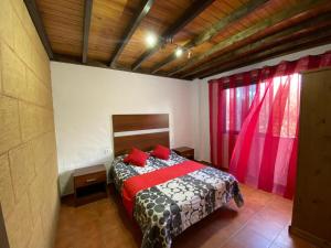 a bedroom with a bed with red pillows at Club JM Lanzarote in Tabayesco