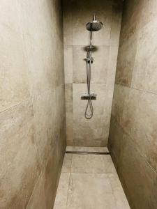 La salle de bains est pourvue d'une douche avec un pommeau de douche. dans l'établissement Le Saint Laurent, à Liège