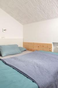 拉布拉的住宿－Hike Bike & more Ferienappartement by Alex，卧室配有蓝色的床和白色天花板
