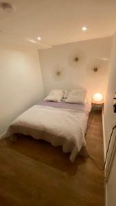 1 dormitorio con 1 cama con 2 espejos en la pared en Sun & Fun, calme et verdure, parking gratuit, en Villeurbanne