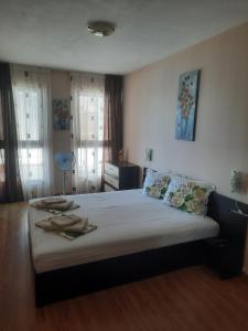 een slaapkamer met een groot bed in een kamer bij Byala Vista Cliff Apartments in Byala