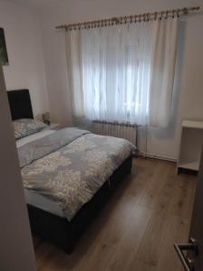 um quarto com uma cama e uma janela em Apartman NADA em Slavonski Brod