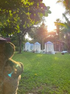 a group of white tents in a grass field at ETNICO LOCAL HOUSE in Chiconcuac