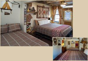 two pictures of a hotel room with a bed at The Inn at Castle Rock in Bisbee