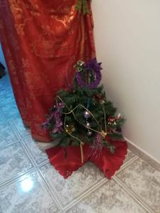 フォンディにあるA Casa d'Antonellaの女性の横の床のクリスマスツリー
