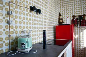 una cucina con tostapane e bancone accanto a un frigorifero di Agriturismo La Malcontenta e il Lupo a Todi