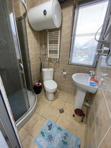 a bathroom with a toilet and a sink and a shower at Apartment in Gudauri in Gudauri +9 photos