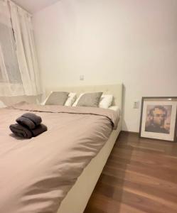 Cama ou camas em um quarto em Penthouse one bedroom with a view of Zagreb