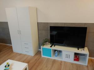 a living room with a flat screen tv at Ferienwohnung Familie Schwarz in Germersheim