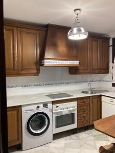una cucina con lavatrice e lavandino di Duplex Santamaria a Carmona