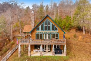an aerial view of a house with a deck at Lake Therapy Hideaway in New Tazewell