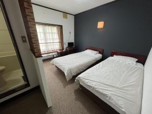 a bedroom with two beds and a window at irodori in Matsumoto