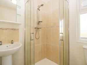 y baño con ducha y lavamanos. en Blenheim Lodge en Puxton