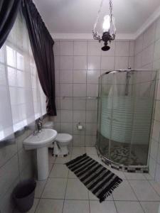 a bathroom with a shower and a toilet and a sink at 21on2nd Avenue in Tzaneen