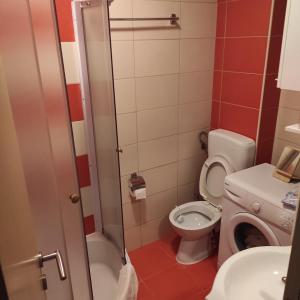 een kleine badkamer met een toilet en een wastafel bij Apartman Jevrejska Banja Luka in Banja Luka