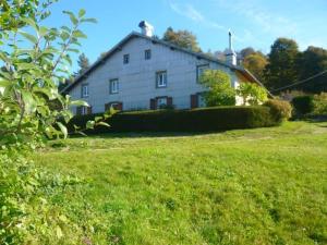 ein großes weißes Haus auf einem Grasfeld in der Unterkunft Gîte de montagne rénové avec poêle à bois - Saulxures-sur-Moselotte - FR-1-589-237 in Saulxures-sur-Moselotte