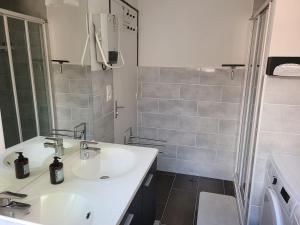 a bathroom with a sink and a shower at Charmant T2 rénové avec cour privée - centre d'Épinal, proche gare et commodités - FR-1-589-265 in Épinal +11 photos