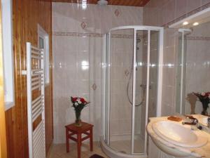 a bathroom with a shower and a sink at Maison indépendante avec jardin, terrasse et cheminée à Saulxures-sur-Moselotte - FR-1-589-339 in Saulxures-sur-Moselotte +26 photos