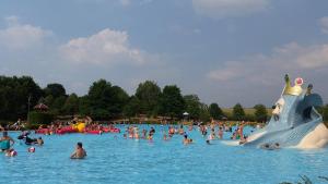 um grande grupo de pessoas em uma piscina em um parque aquático em Blockstube em Rammenau