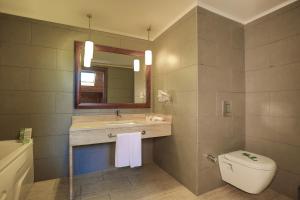 ein Badezimmer mit einem Waschbecken, einem WC und einem Spiegel in der Unterkunft Gazelle Resort & Spa in Bolu