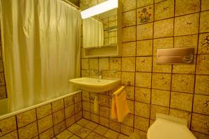 łazienka z umywalką i toaletą w obiekcie Chesa Munteratsch 2-Zimmerwohnung 404 Typ E w mieście Silvaplana