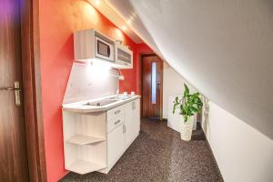 a small kitchen with a sink and a microwave at Apartmány PACIFIC in Demanovska Dolina +137 photos