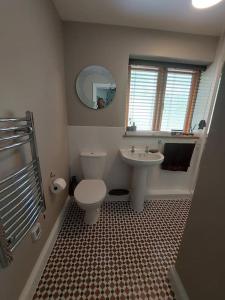 a bathroom with a toilet and a sink at The Hen Den in Hopton Cangeford