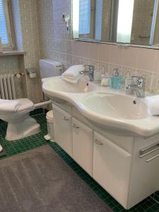 a bathroom with a white sink and a toilet at Ferienwohnung Sonnenaufgang Bad Tölz in Bad Tölz