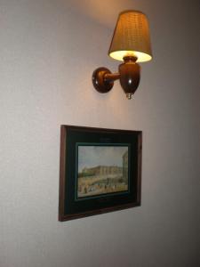 a picture on a wall with a lamp and a picture at Butterfly in Saint Petersburg