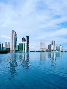 a large body of water in front of a city at KSL D'esplanade Johor Bharu in Johor Bahru