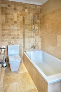 a bathroom with a tub and a toilet and a shower at Casa Alba in Nerja