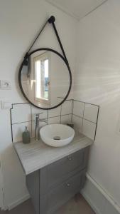 een badkamer met een wastafel en een spiegel bij Eden Koï in Conteville