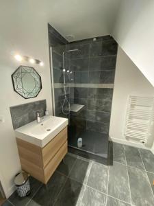łazienka z umywalką i prysznicem w obiekcie Charmant T2 avec extérieur Villa Deganne w Arcachon