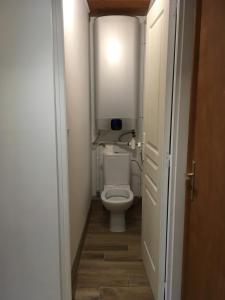 une petite salle de bain avec toilettes dans une chambre dans l'établissement Appartement au pied des pistes, à Saint-Lary-Soulan