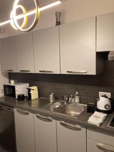 a kitchen with a sink and white cabinets at Strasbourg «La source de ValAuRa » De l’Eau à l’Or in Strasbourg