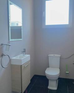 科特賴克的住宿－Luxe penthouse center Kortrijk，浴室配有白色卫生间和盥洗盆。