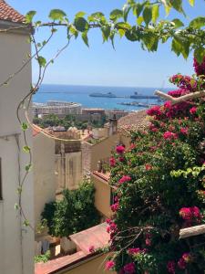 a view of the city from a balcony with flowers at Tutta un'altra vista in Salerno