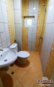 a bathroom with a toilet and a sink and a shower at Arode Villa Ovidius in Balchik