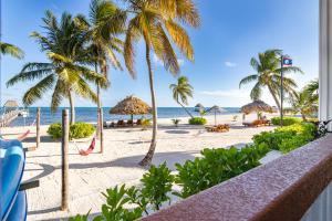 a view of a beach with palm trees and the ocean at Lighthouse Beach Villas in San Pedro