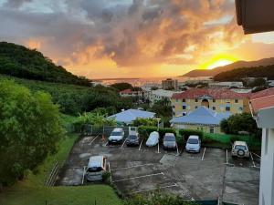 un grupo de autos estacionados en un estacionamiento en Appartement le Marin avec vue sur mer en Le Marin