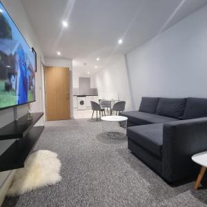 sala de estar con sofá y TV de pantalla plana en 2 bed apartment in Plumstead London, en Plumstead