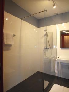 a bathroom with a shower and a sink at Businesshotel Valerian in Hohenems