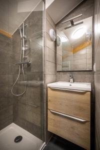 a bathroom with a shower and a sink at TERRESENS - L'ALTARENA in Les Saisies